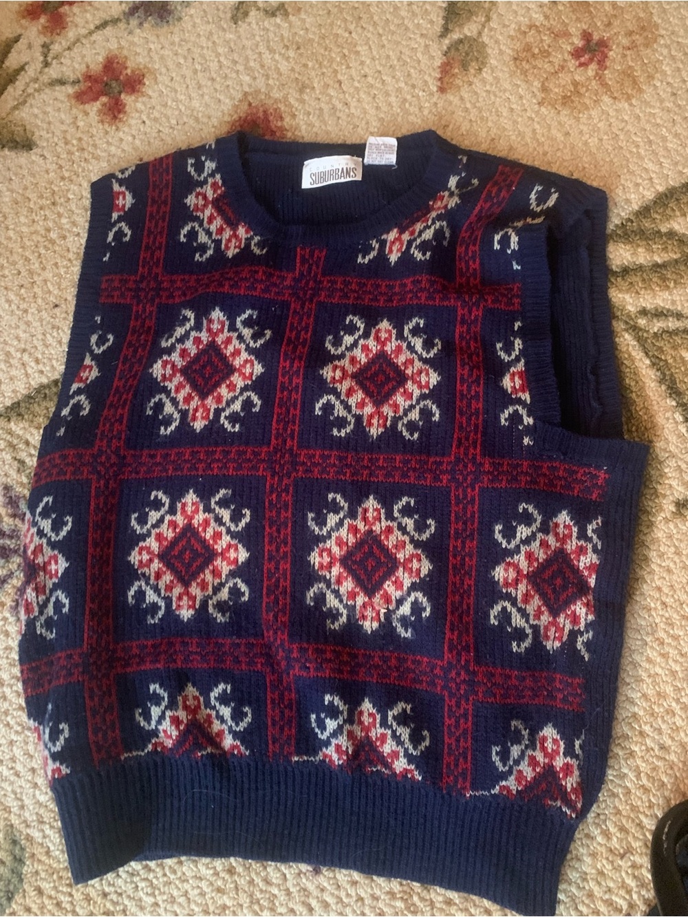 Country Suburbans Navy Patterned Knit Sweater Vest